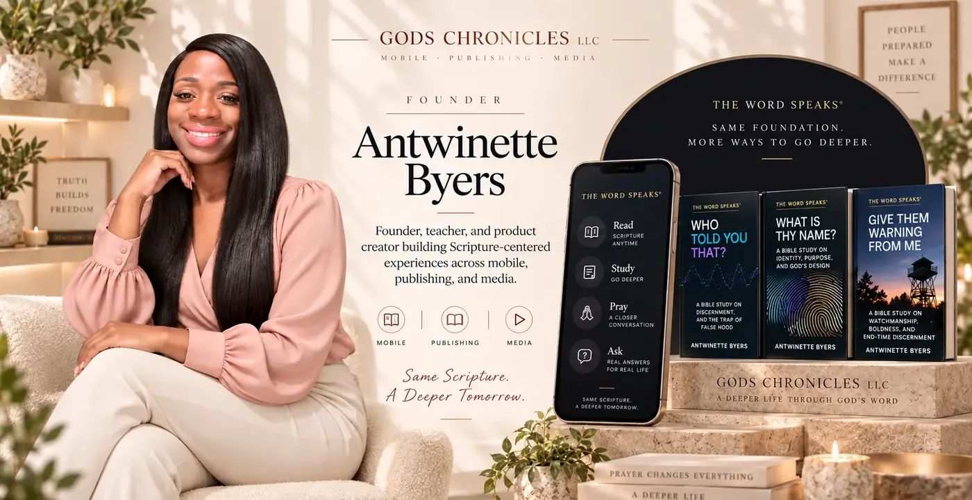 Antwinette Byers with The Word Speaks mobile experience and Gods Chronicles Bible studies.